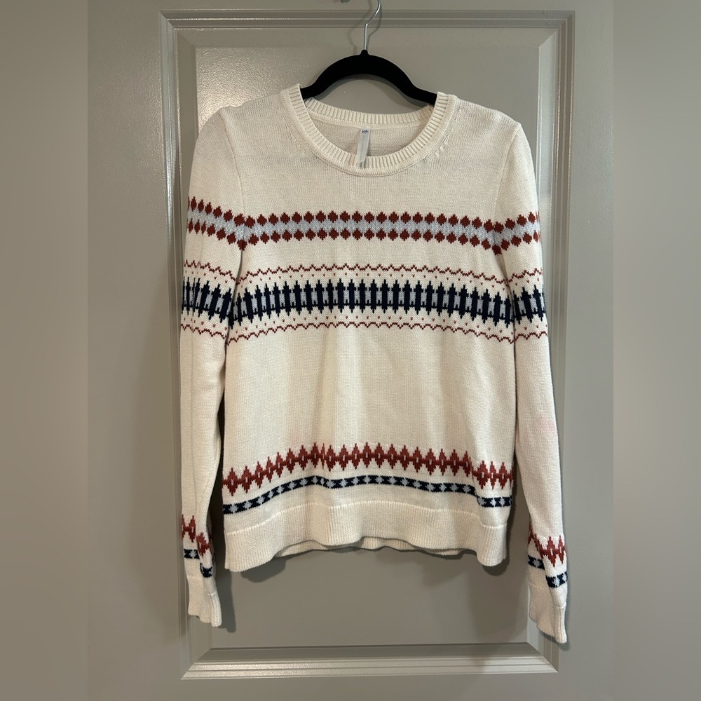 Southern Tide Cream Fair Isle Crew Sweater with Red & Navy Accents